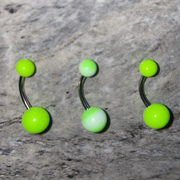 3 Belly Button Ring Set Green White - Picture 3 of 3